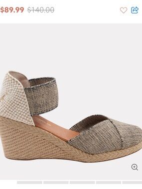 Andre Assous Anouka Espadrille Wedge Black Beige Linen Women’s Size 10 $140